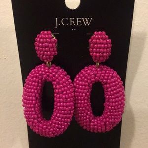 J.Crew Pink, beaded oval dangle statement earrings